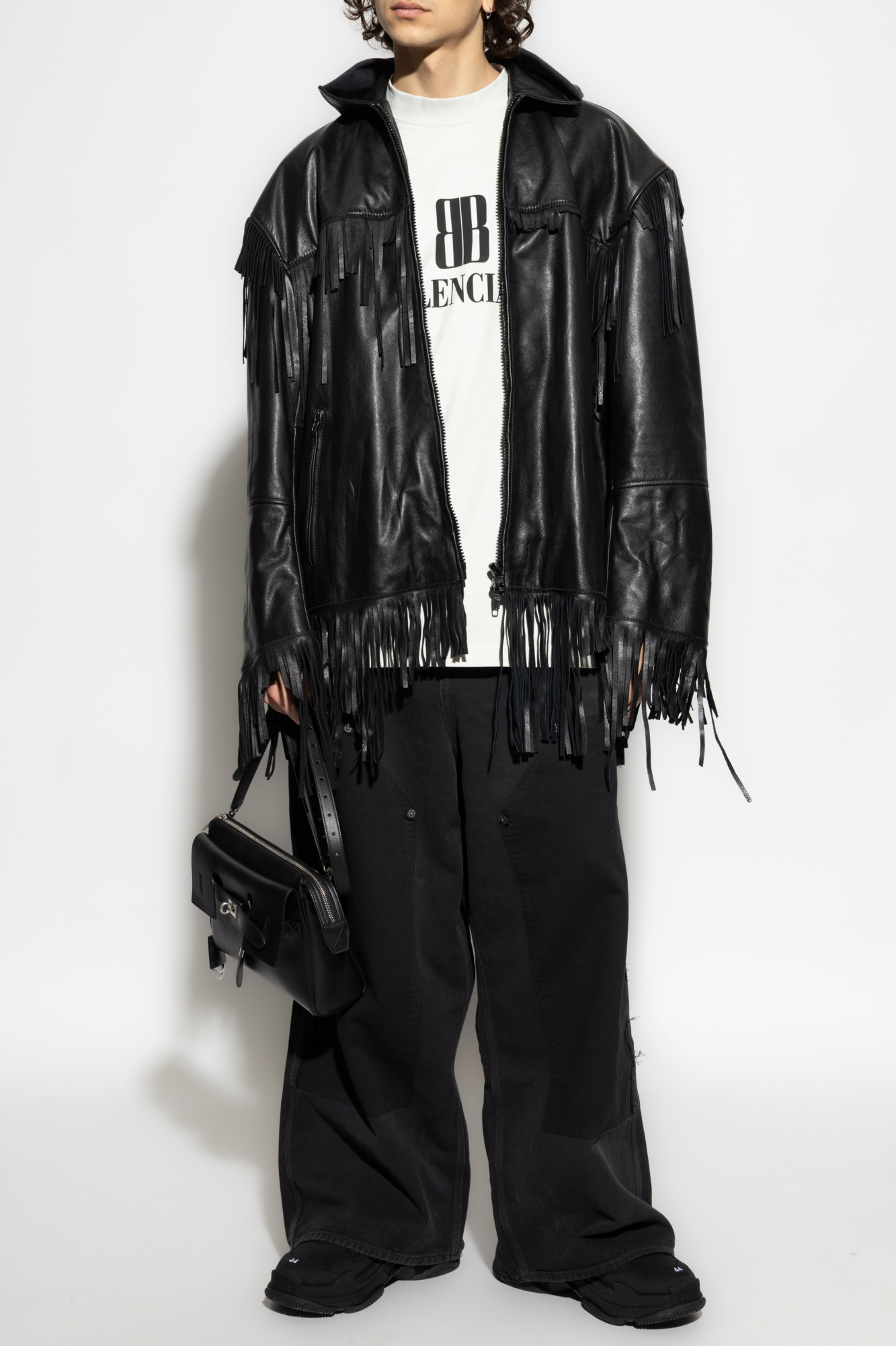レザージャケット・コート BALENCIAGA BLACK LEATHER JACKET Balenciaga Black Embroidered Leather Jacket Balenciaga